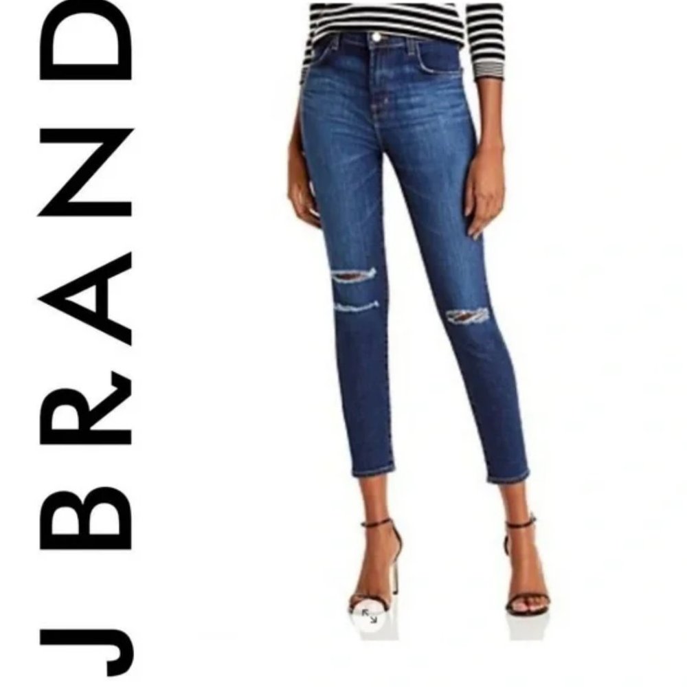 J Brand Alana High Rise Cropped Skinny Ripped Blue Jeans Size 27 NWT